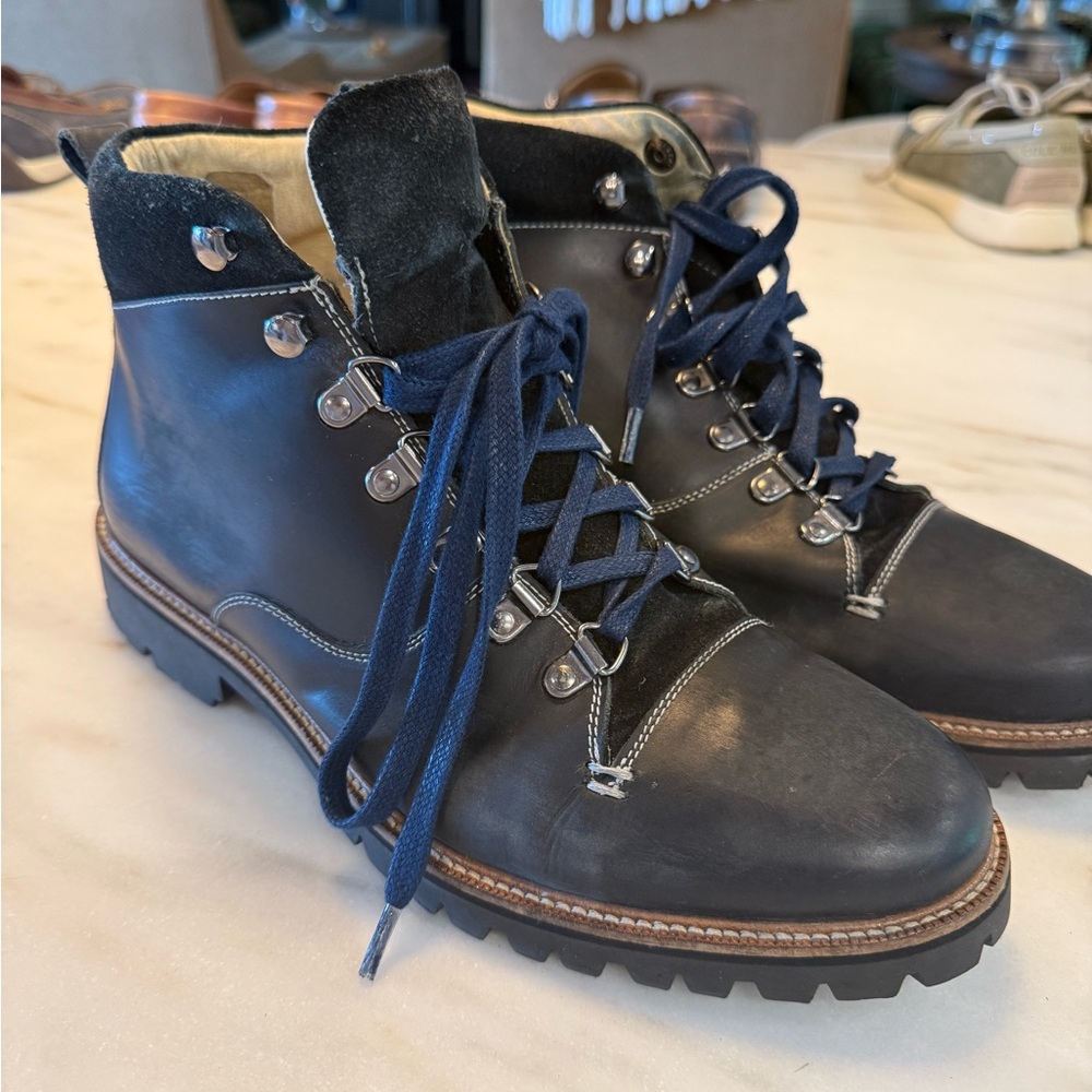 Donald J. Pliner Black Leather Hiking Boots